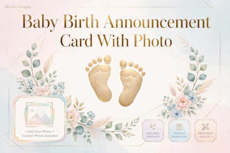 design cute baby birth announcement card with photo