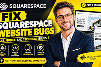 fix squarespace website bugs, CSS, mobile and technical issues