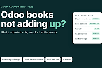 do odoo accounting and bookkeeping, cleanup, bank reconciliation and uae vat