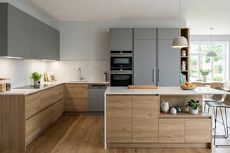 create modular kitchen layouts with appliance integration, custom cabinet design