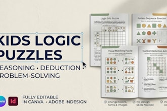 design logic puzzles for kids, reasoning and problem solving activities for kdp