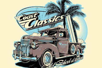 make a retro automotive logo with classic car art