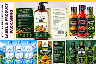 edit, resize or redesign food label, water, bottle label, product packaging