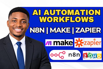 build ai automation workflows API integrations data sync with n8n, make zapier