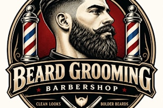 design a grooming  beard logo with a classic barbershop style