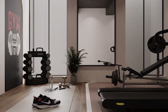 design 3d interior for home gym and cinema theater room