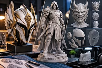 sculpt custom 3d cosplay character models, stl figures and 3d printable models