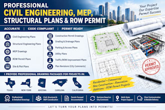 do civil engineer, mep, structural plan tx ny az carolina california row permit