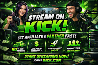 promote your kick stream for real  streaming audience to get affiliate, partner