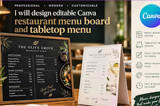 design editable canva restaurant menu board and tabletop menu