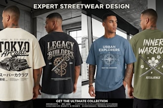 create custom streetwear t shirt design, graphic tee and urban clothing artwork
