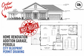 draw home renovation addition garage, pergola city blueprint permit drawing