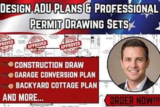 permit drawing garage conversion to adu jadu, renovation deck remodel plan in ca