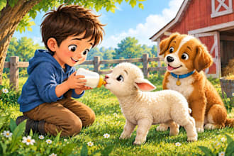 design 2d children story book illustration, pictures cartoon watercolor for KDP