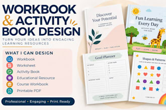 educational workbook design, worksheet, activities book design, canva workbook