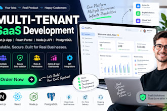 build multi tenant saas, next js react app, node js API and postgresql