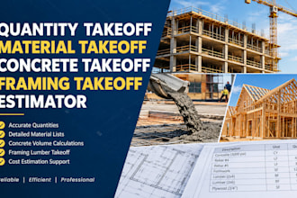 quantity takeoff, material takeoff, concrete takeoff, framing takeoff estimator