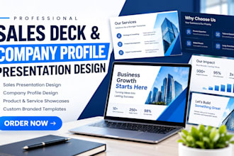 create a sales deck or company profile presentation design, sales presentation