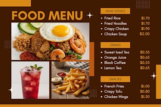 create beautiful food menu restaurant menu board design