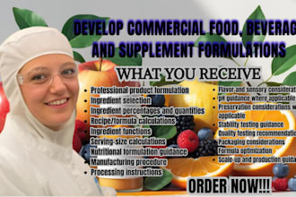 develop commercial food, beverage and supplement formulations