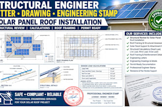 provide a structural engineer letter drawing engineering stamp, solar panel roof