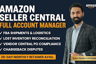 manage amazon seller central, vendor central, fba inventory, and chargeba
