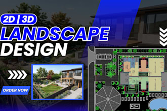 design modern 2d 3d backyard landscape, frontyard, garden, patio, 3d rendering