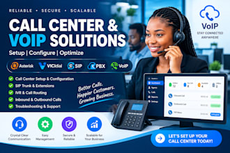 install, troubleshoot, configure asterisk, vicidial,voip and call center system
