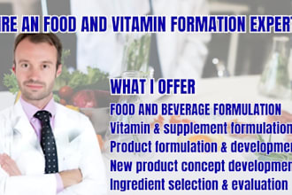 food formulation, vitamin and product development formulation chemists