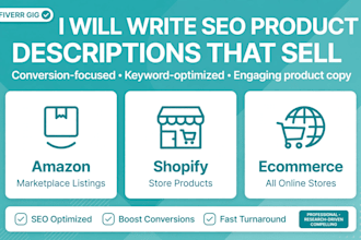 write seo optimized product descriptions for amazon and shopify store