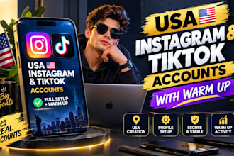 create usa instagram account, usa tiktok account, with warm up