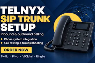 set up telnyx, sip trunk, twilio, plivo, 3cx and fix inbound and outbound calls