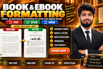 do professional book formatting, ebook design, and book typesetting
