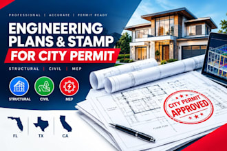 draw and stamp structural, civll, mep engineer plans for fl tx ca city permit