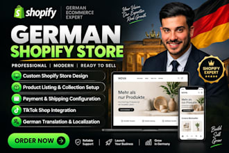 create a german store with shopify website and tiktok shop setup