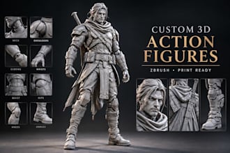 sculpt custom 3d action figures, 3d statue articulated for 3d printing in zbrush