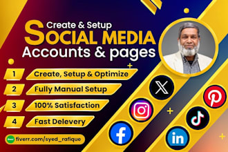 setup social media page and accounts create, facebook business page, x, linkedin