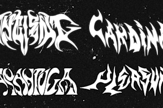 dark typography logo and lettering, metal, y2k, psychedelic