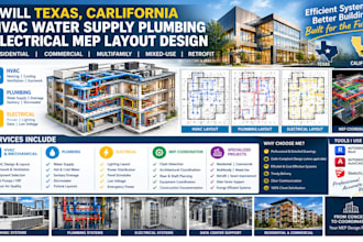 texas, carlifornia hvac water supply plumbing electrical mep layout design