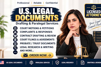 draft professional US legal documents and provide paralegal services