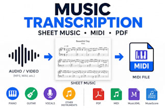 transcribe audio into sheet music midi PDF for piano guitar vocal and songs