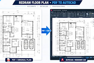 redraw floor plans, design house plans, create architectural drawings in autocad
