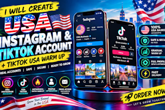 create USA instagram, USA tiktok account, warm up instagram and tiktok account