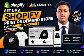 set up a shopify print on demand store for t shirts and hoodies with printful
