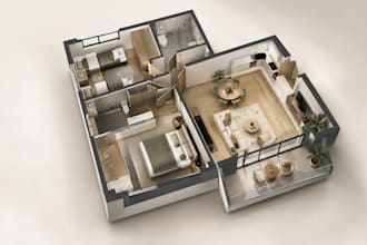 create realistic 3d interior rendering from floor plan for holiday apartments