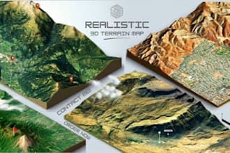 realsitic 3d terrain map, topography relief surface map, 3d stl terrain model