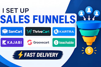 setup teachable  samcart thrivecart katra kajabi groovecart an sales funnels