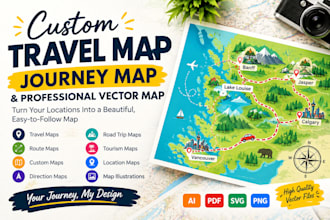 create a custom travel map, journey map and professional vector map