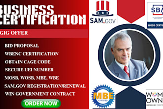 business certifications get cage code, uei, do wosb, mbe, 8a dbe vosb samgov mbe