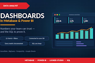 build an interactive dashboard in metabase, power bi, excel